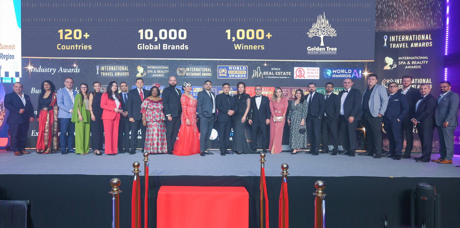 Entrepreneurs celebrating at the Golden Entrepreneur Awards gala in Dubai
