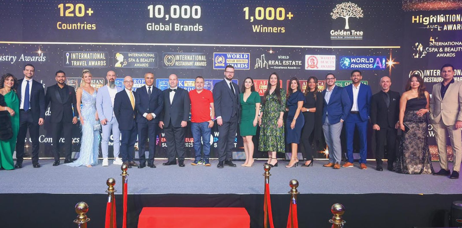 AI entrepreneurs and founders celebrating recognition at the Golden Entrepreneur Awards gala in Dubai